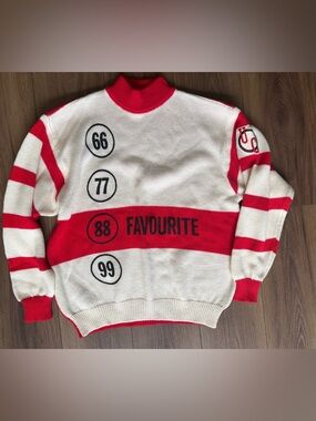 United Colors Of Benetton Vintage Sweater Graphic Knit Red White Made In Italy M